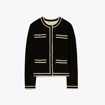 Tory Burch Kendra Cardigan In Black/french Cream