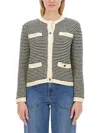 Tory Burch Kendra Contrasting-trim Striped Cardigan In Blue