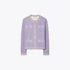 Tory Burch Merino Wool Year Of The Snake Kendra Cardigan In Crisp Lavender/new Ivory