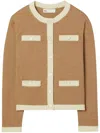 Tory Burch Kendra Wool Cardigan In Nude