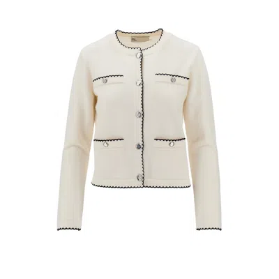 Tory Burch Kendra Cardigan With Scalloped Edges In White