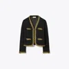 Tory Burch Kendra Chain-embellished Waffle-knit Cardigan In Black