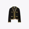 Tory Burch Kendra Chain-embellished Waffle-knit Cardigan In Black