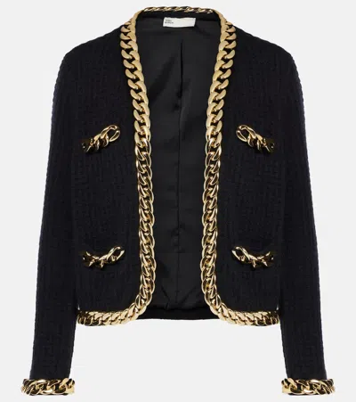 Tory Burch Kendra Chain-embellished Waffle-knit Cardigan In Black