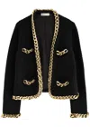 Tory Burch Kendra Chain-embellished Waffle-knit Cardigan In Black