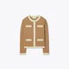 Tory Burch Kendra Wool Cardigan In Brown