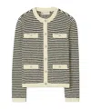Tory Burch Kendra Contrasting-trim Striped Cardigan In Nude