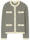 Tory Burch Kendra Contrasting-trim Striped Cardigan In White
