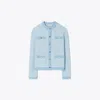 Tory Burch Kendra Cotton And Nylon Cardigan In White/glass Blue