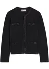 Tory Burch Kendra Crystal-embellished Wool-blend Cardigan In Black