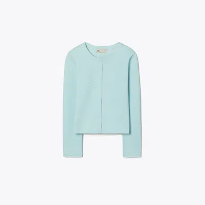 Tory Burch Kendra Embossed Cardigan In Blue
