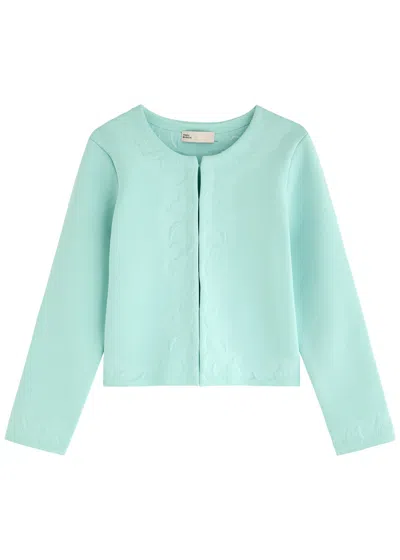 Tory Burch Kendra Embossed Knitted Cardigan In Light Blue