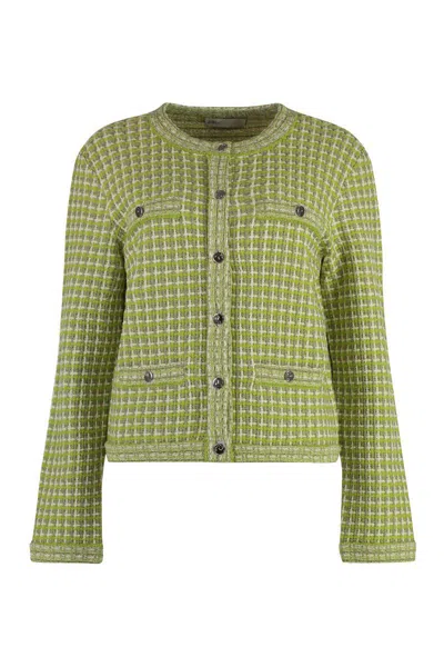Tory Burch Kendra Jacquard Knit Cardigan In Green