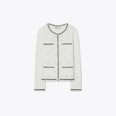 Tory Burch Kendra Logo Lace Cardigan In White