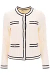 Tory Burch Contrasting Striped Wool Cardigan In Neutral
