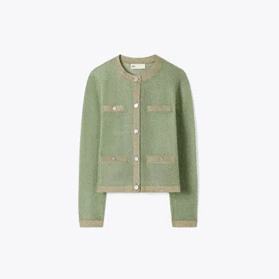 Tory Burch Kendra Mesh Cardigan In Green