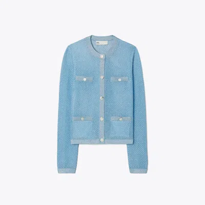 Tory Burch Kendra Mesh Cardigan In Starlight Blue