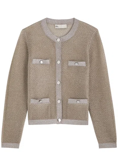 Tory Burch Kendra Metallic-weave Fine-knit Cardigan In Metallic Gold