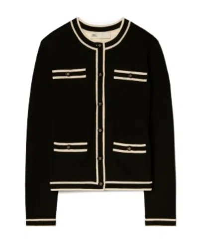 Tory Burch Black Merino Wool Cardigan