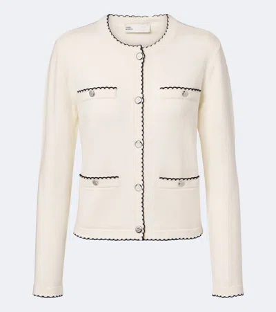 Tory Burch Kendra Scalloped Wool-blend Cardigan In White