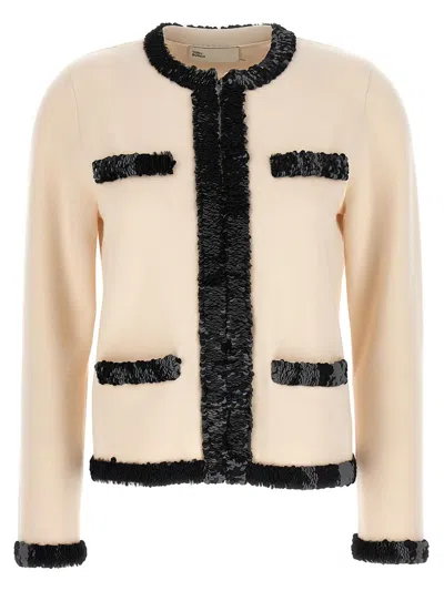 Tory Burch Kendra Wool And Sequin Jacket In Beige