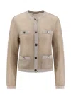 Tory Burch Kendra Starlight Titanium Mesh Cardigan In Neutral
