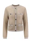 Tory Burch Kendra Starlight Titanium Mesh Cardigan In Beige
