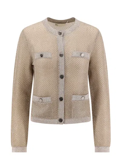 Tory Burch Kendra Starlight Titanium Mesh Cardigan In Beige