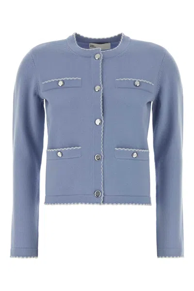 Tory Burch Kendra Stretch Wool-blend Cardigan In Light Blue