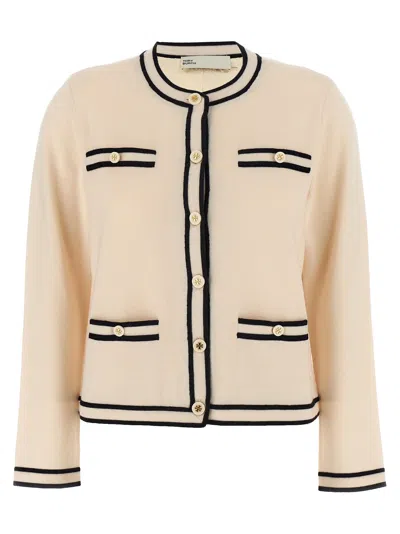 Tory Burch Kendra Cardigan In French Cream/medium Navy