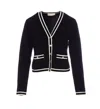 Tory Burch Short Wool Blend Cardigan With Front Pockets In Black