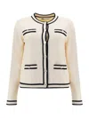 Tory Burch Kendra Merino Wool Cardigan In Beige