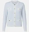 Tory Burch Wool Cardigan Contrast Trim Crew Neck In Blue