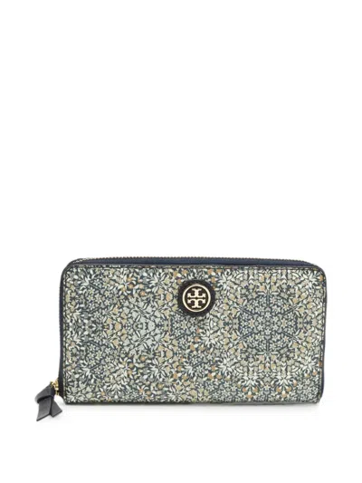 Pre-owned Tory Burch Kerrington Floral-print Wallet In Neutral