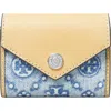 Tory Burch Key Item T Monogram Denim & Leather Wallet In Powder Blue