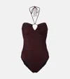 Tory Burch Keyhole Halterneck Swimsuit In Brown