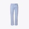 Tory Burch Cropped Kick Flared Jeans In Ice Blue Overdye