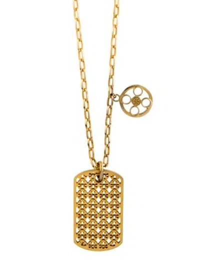 Pre-owned Tory Burch Kinsley Dog Tag Pendant Necklace, 35" In Multi