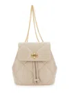 Tory Burch Kira Beige Backpack With Metallic Logo Plate On The Front In Quilted Leather Woman In Sand