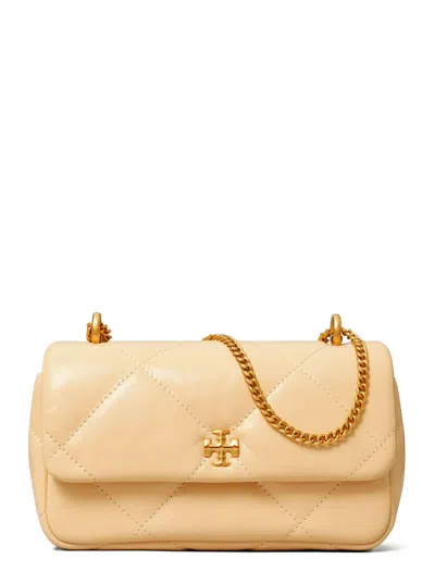 Tory Burch Kira Beige Crossbody Bag With Logo Plaque On The Front And Chain-link Shoulder Strap In Leather Woma