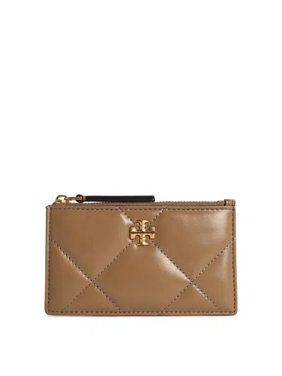 Tory Burch Quilted Leather Card Holder Gold-tone Hardware In Beige