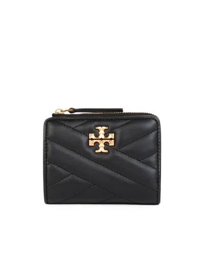 Tory Burch Kira Chevron Quilted Leather Compact Wallet In Black