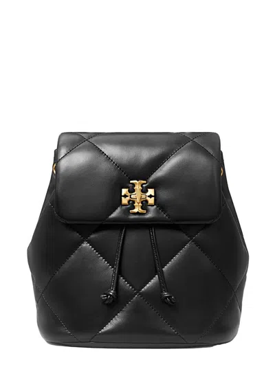 TORY BURCH 'KIRA' BLACK BACKPACK WITH METALLIC LOGO PLATE ON THE FRONT IN QUILTED LEATHER WOMAN
