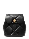 Tory Burch Kira Black Backpack With Metallic Logo Plate On The Front In Quilted Leather Woman In Black