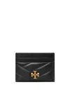 TORY BURCH KIRA BLACK CARD-HOLDER WITH DOUBLE T DETAIL IN MATELASSÉ CHEVRON LEATHER WOMAN