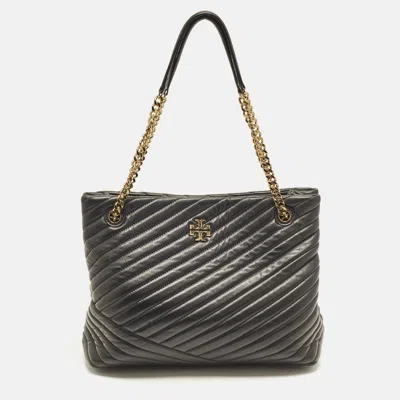 Pre-owned Tory Burch Kira Black Chevron Leather Tote