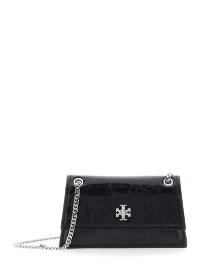 Tory Burch Kira Black Crossbody Bag With Chain Strap And Metallic Logo On The Front In Leather Woman