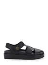 Tory Burch Kira Black Sandals With Logo Plaque In Grained Leather Woman