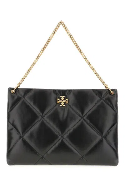 Tory Burch 'kira' Black Shoulder Bag With Logo Plaque And Double T Motif