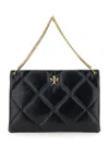 Tory Burch 'kira' Black Shoulder Bag With Logo Plaque And Double T Motif In Leather Woman